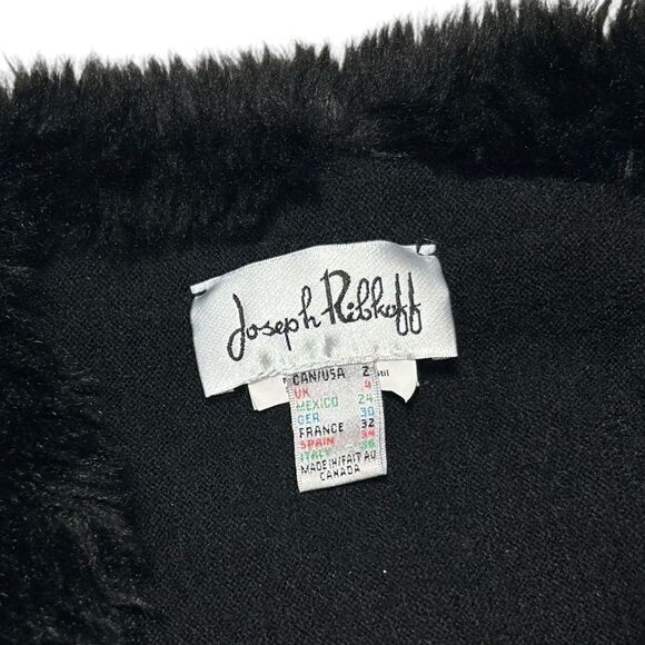 Joseph Ribkoff Fur Trim Sleeveless Cardigan Vest Black Open Sweater Fall Winter - Picture 5 of 7